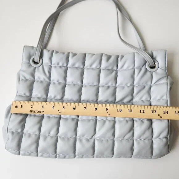 Vince Camuto Jass Quilted Puffy Large Shoulder Bag Tote Gray Faux Leather Soft - Picture 9 of 13